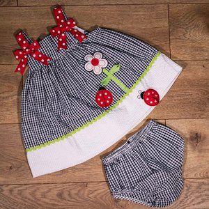 NWOT Rare Editions 6-9M Seersucker Dress Set